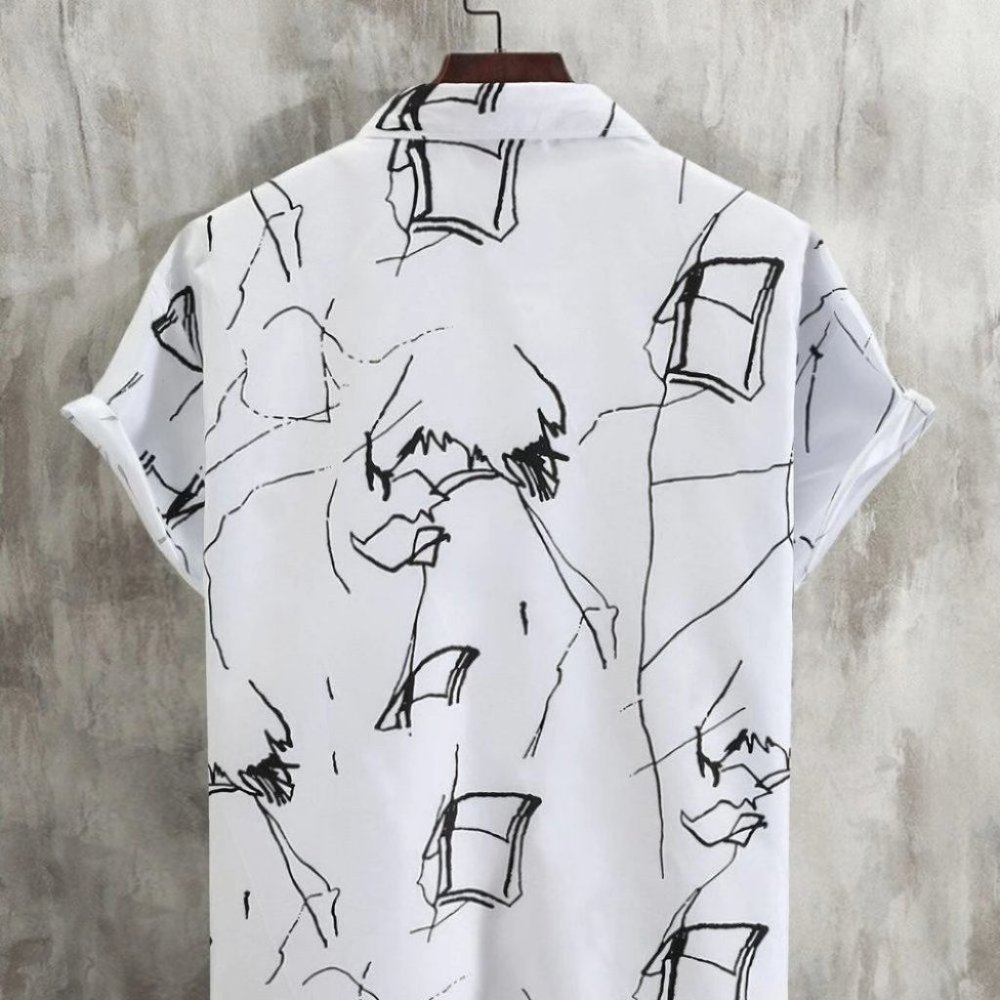 White Men's Allover Graphic Button Up Shirt Casual - Picture 2 of 5